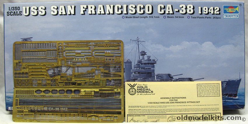 Trumpeter 1/350 USS San Francisco CA38 Heavy Cruiser With Large Gold Medal Models PE Super Detail Set and BMK Brass Barrel Sets, 05309 plastic model kit